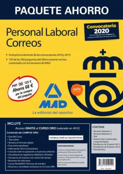 Libro, Audiolibro Paquete Ahorro Personal Laboral Correos 2020 (Incluye Temarios 1 Y 2; Test; Nuevos Test Comentados Y Argumentados; Simulacros De Examen 1 Y 2; Psicotécnico Y Acceso A Curso Oro) Paquete Ahorro Personal Laboral Correos 2020 (Incluye Temarios 1 Y 2; Test; Nuevos Test Comentados Y Argumentados; Simulacros De Examen 1 Y 2; Psicotécnico Y Acceso A Curso Oro)